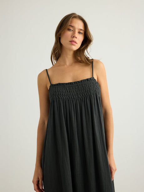 Kaya Smocked Maxi Dress - Charcoal - Sumiye Co