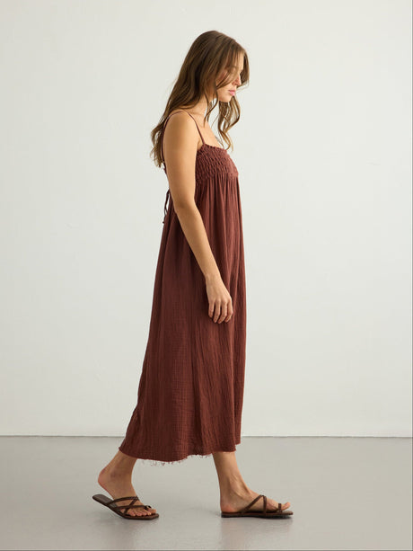 Kaya Smocked Maxi Dress - Terracotta - Sumiye Co