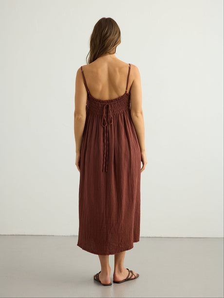 Kaya Smocked Maxi Dress - Terracotta - Sumiye Co