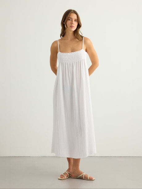 Kaya Smocked Maxi Dress - White - Sumiye Co