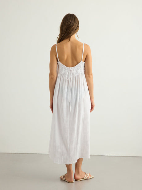 Kaya Smocked Maxi Dress - White - Sumiye Co