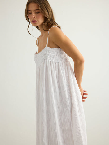 Kaya Smocked Maxi Dress - White - Sumiye Co