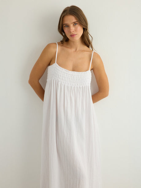 Kaya Smocked Maxi Dress - White - Sumiye Co