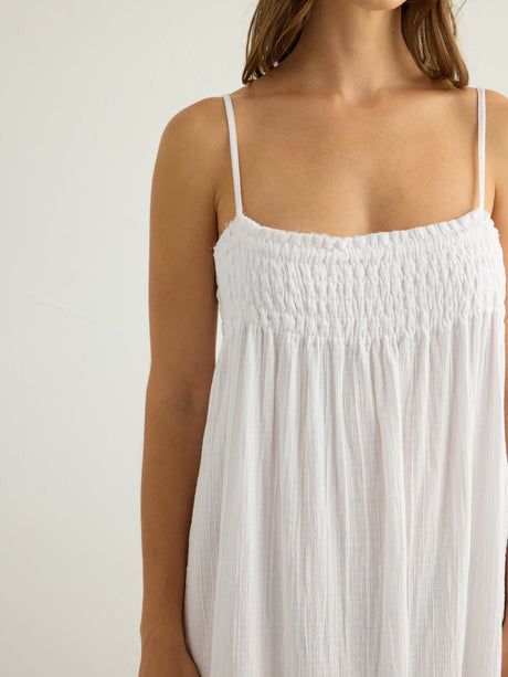 Kaya Smocked Maxi Dress - White - Sumiye Co