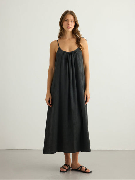 Kaya Tie Strap Maxi Dress - Charcoal - Sumiye Co