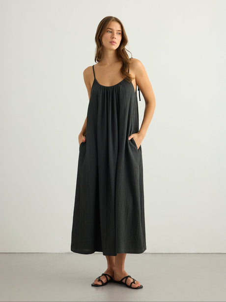 Kaya Tie Strap Maxi Dress - Charcoal - Sumiye Co
