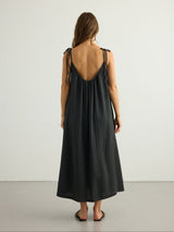 Kaya Tie Strap Maxi Dress - Charcoal - Sumiye Co