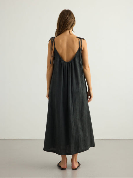 Kaya Tie Strap Maxi Dress - Charcoal - Sumiye Co