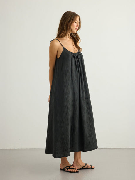 Kaya Tie Strap Maxi Dress - Charcoal - Sumiye Co