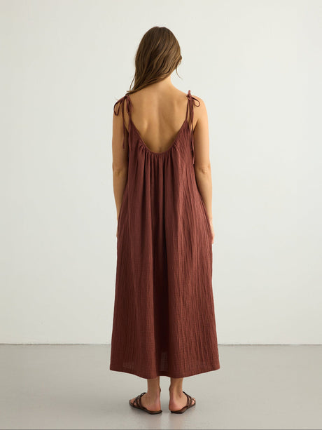 Kaya Tie Strap Maxi Dress - Terracotta - Sumiye Co
