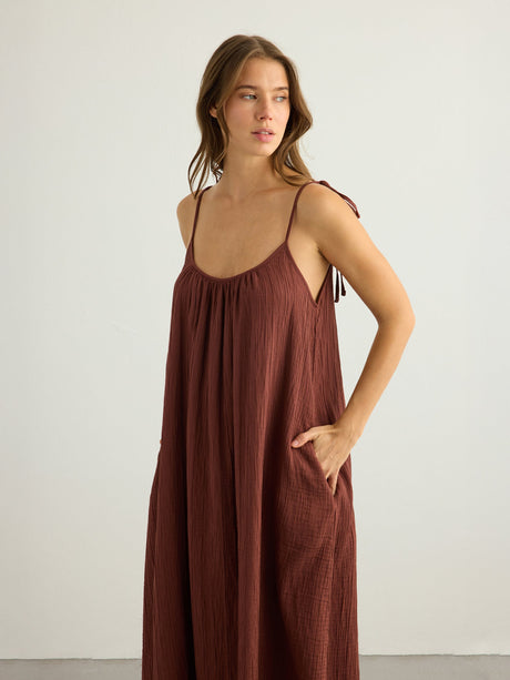 Kaya Tie Strap Maxi Dress - Terracotta - Sumiye Co