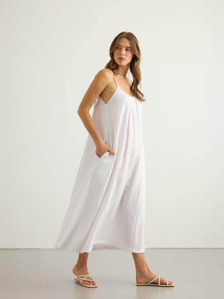 Kaya Tie Strap Maxi Dress - White - Sumiye Co