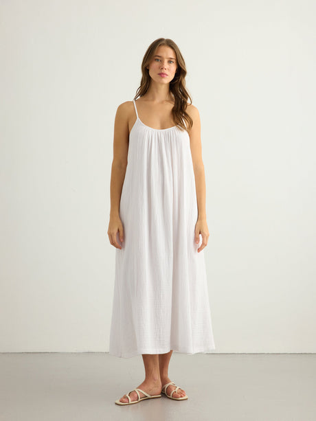 Kaya Tie Strap Maxi Dress - White - Sumiye Co