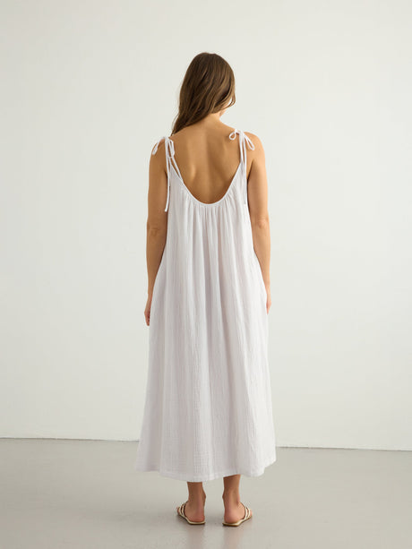 Kaya Tie Strap Maxi Dress - White - Sumiye Co