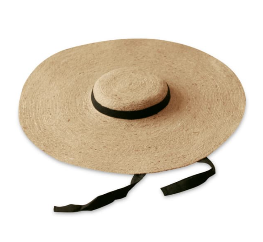 Wide Brim Jute Straw Hat with Black Strap