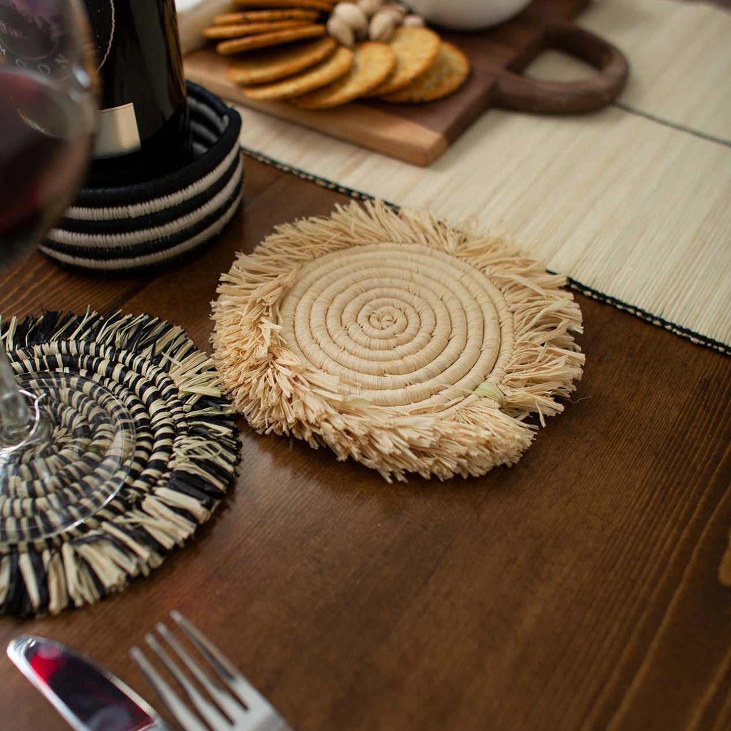 Neutral Fringed Coasters - Natural, Set of 4 | Home Decor