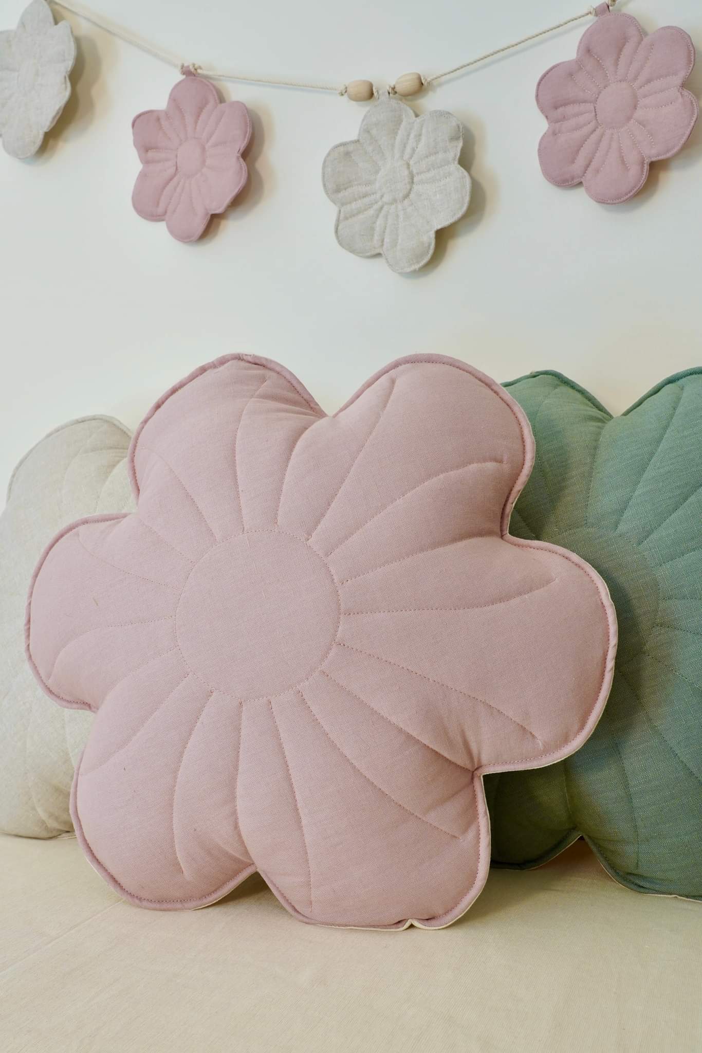 Flower Pillow Linen "Powder Rose" | Kids Room & Nursery Decor