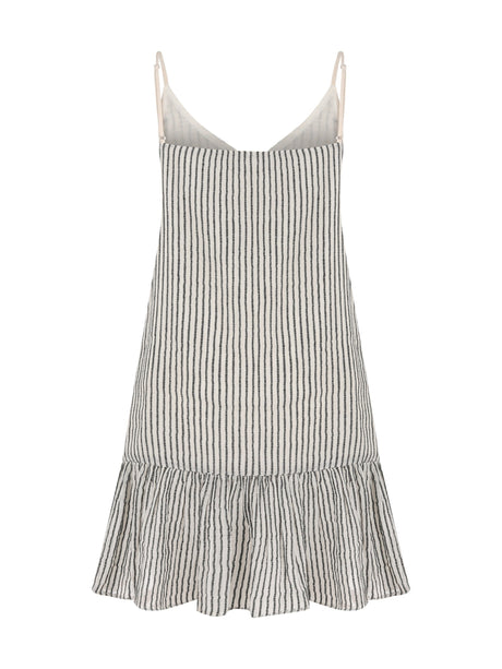 Liv Mini Ruffle Dress - Black Stripes - Sumiye Co