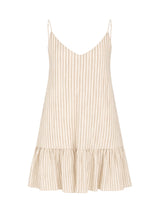 Beige striped dress on a white background