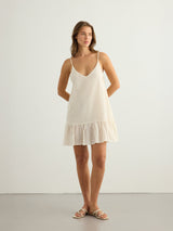 Liv Mini Ruffle Dress - White Stripes - Sumiye Co