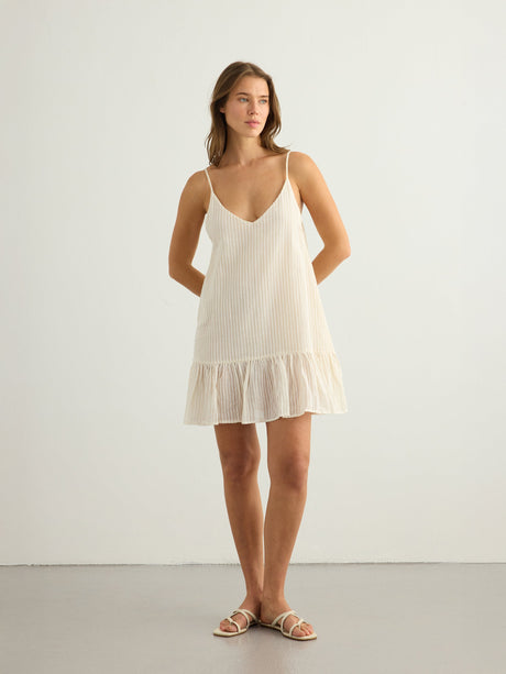 Liv Mini Ruffle Dress - White Stripes - Sumiye Co