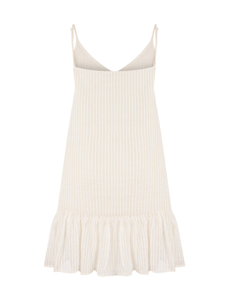 Liv Mini Ruffle Dress - White Stripes - Sumiye Co