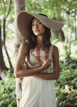 Wide Brim Jute Straw Hat with Black Strap - Sumiye Co