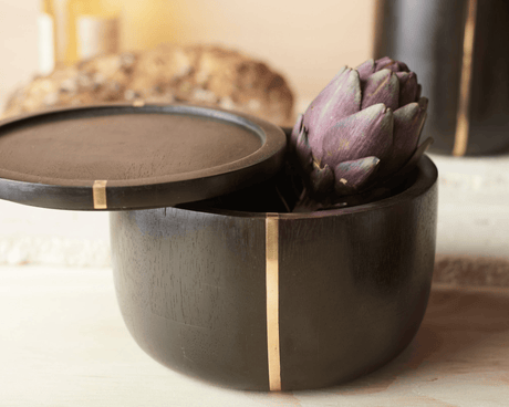 Mango Wood & Brass Medium Canister - Sumiye Co