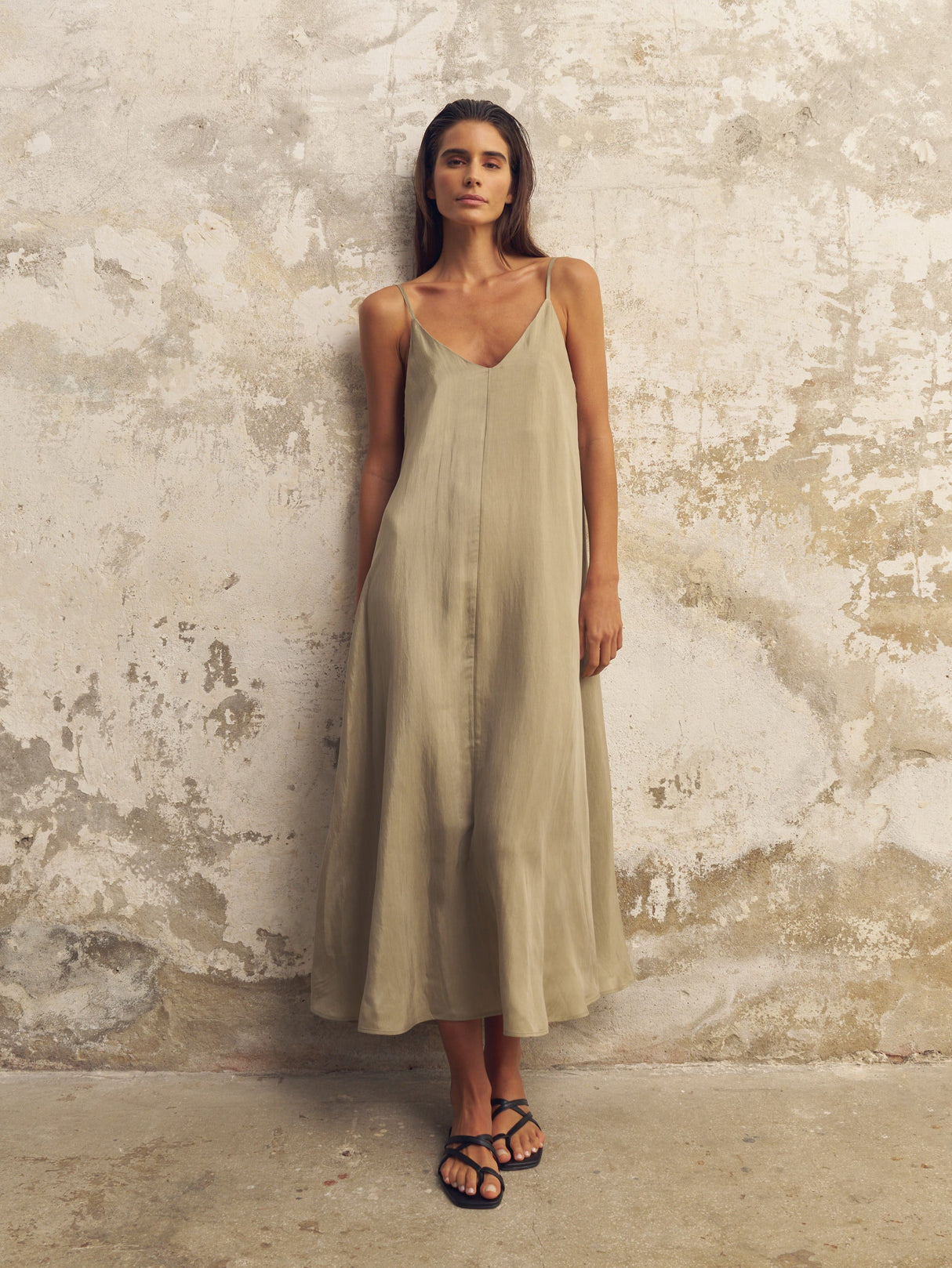 Lucid Flow Maxi Dress - Khaki Green by The Handloom - Sumiye Co