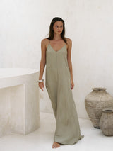 Lucid Flow Maxi Dress - Khaki Green by The Handloom - Sumiye Co