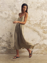 Lucid Flow Maxi Dress - Khaki Green by The Handloom - Sumiye Co