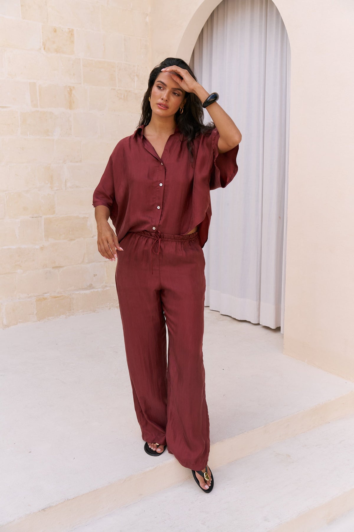 Lucid Flow Tie Pants - Burgundy
