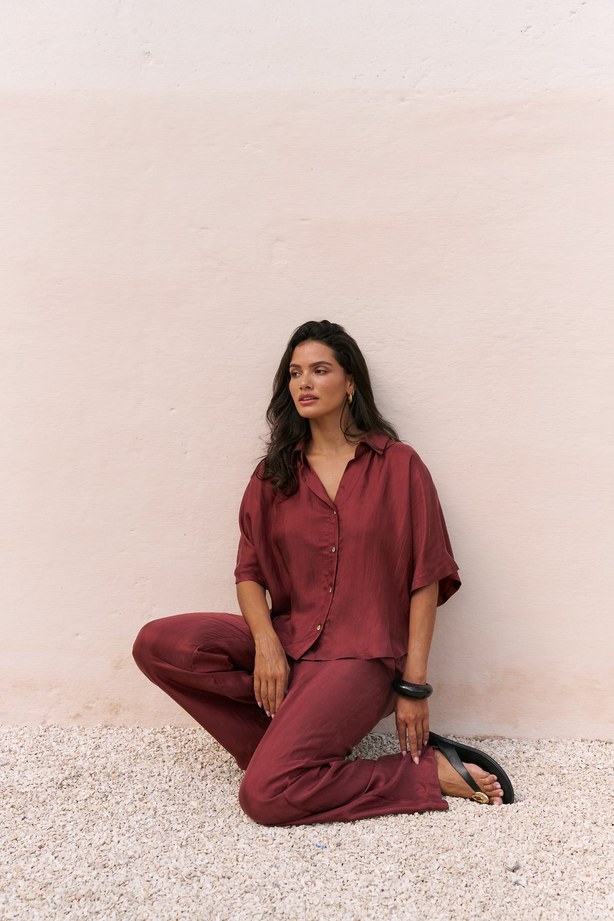 Lucid Flow Tie Pants - Burgundy