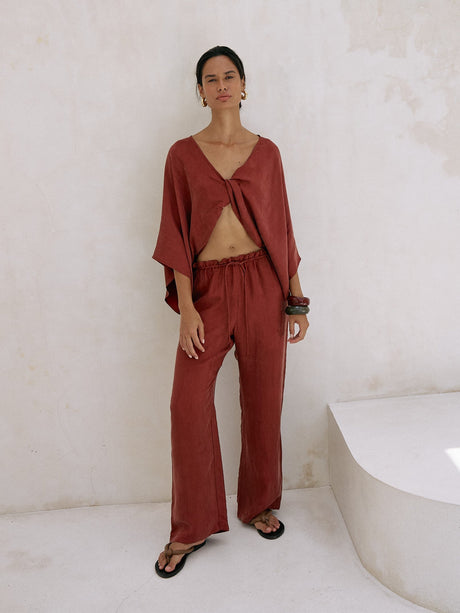 Lucid Flow Tie Pants - Burgundy - Sumiye Co