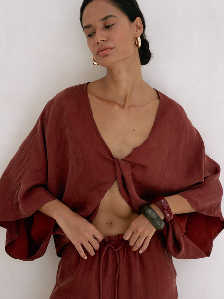 Lucid Knot Top - Burgundy - Sumiye Co