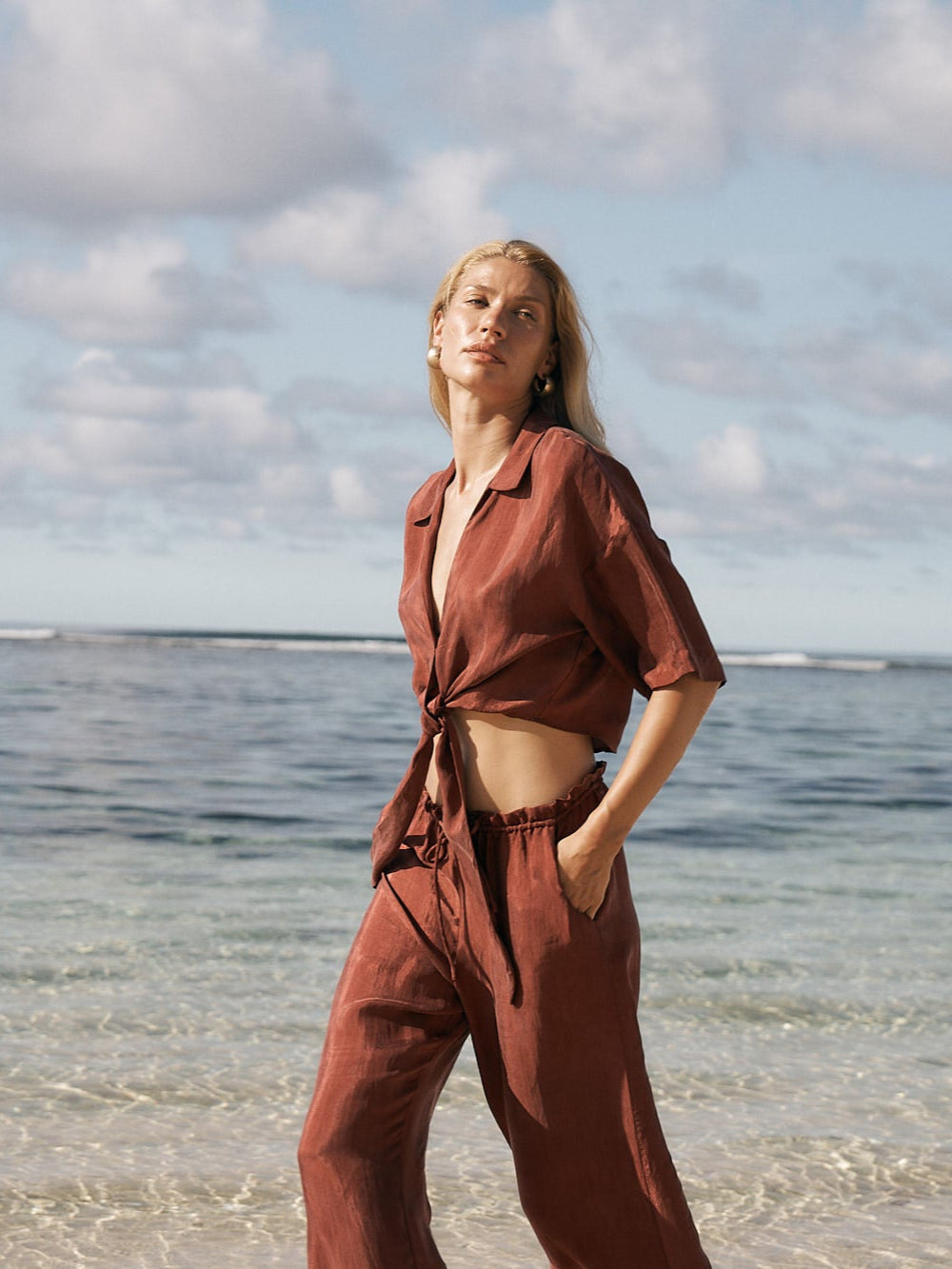 Lucid Flow Tie Pants - Burgundy - Sumiye Co