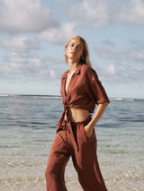 Lucid Flow Tie Pants - Burgundy - Sumiye Co