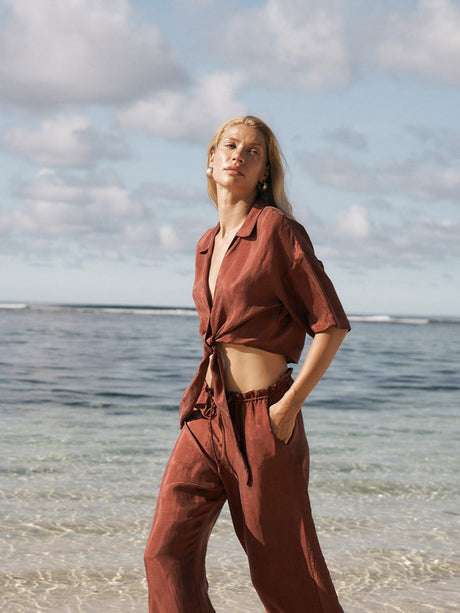 Lucid Flow Tie Pants - Burgundy - Sumiye Co