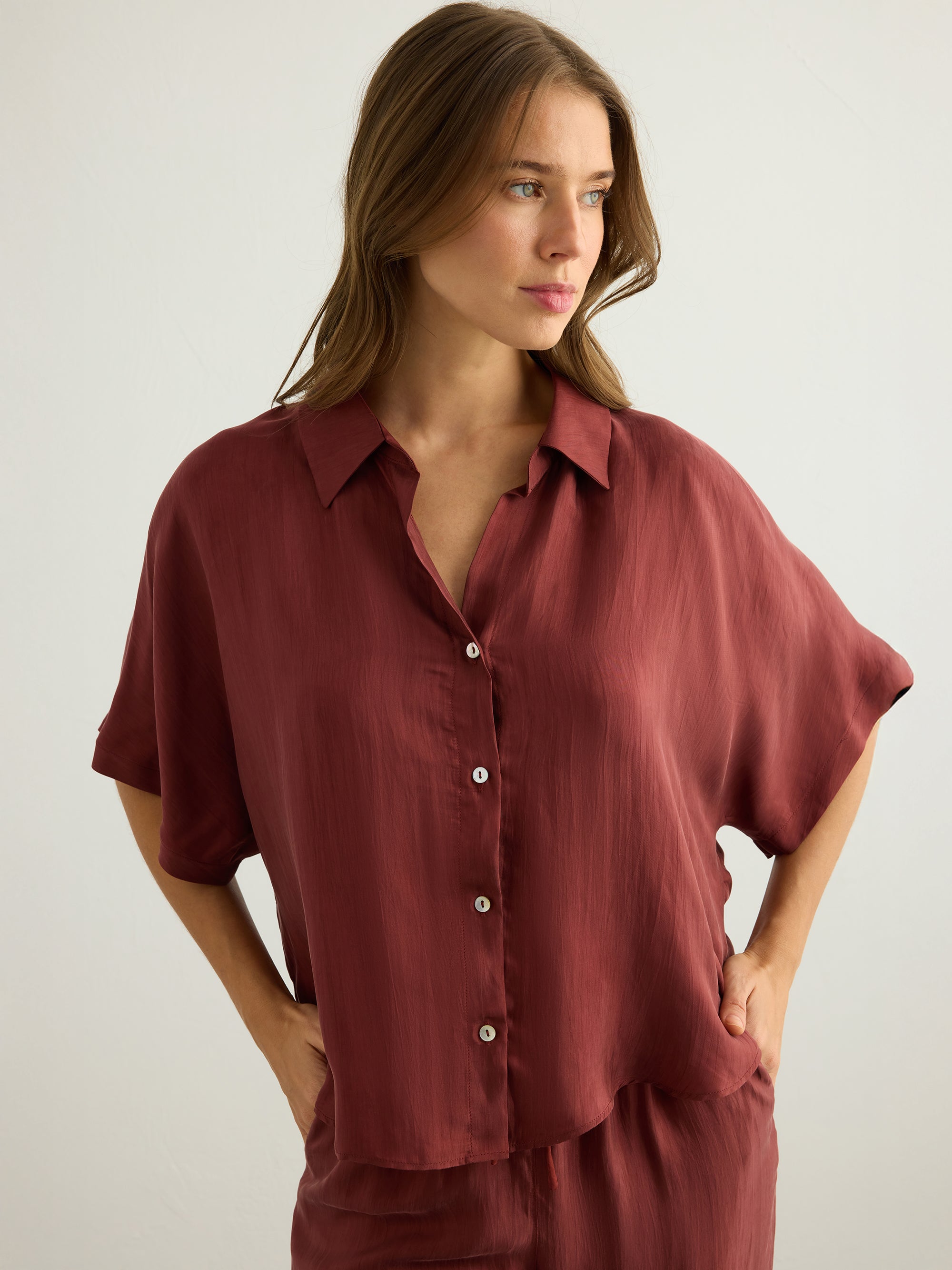 Lucid Flow Shirt - Burgundy - Sumiye Co