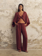 Lucid Flow Tie Pants - Burgundy - Sumiye Co