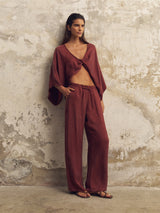 Lucid Flow Tie Pants - Burgundy
