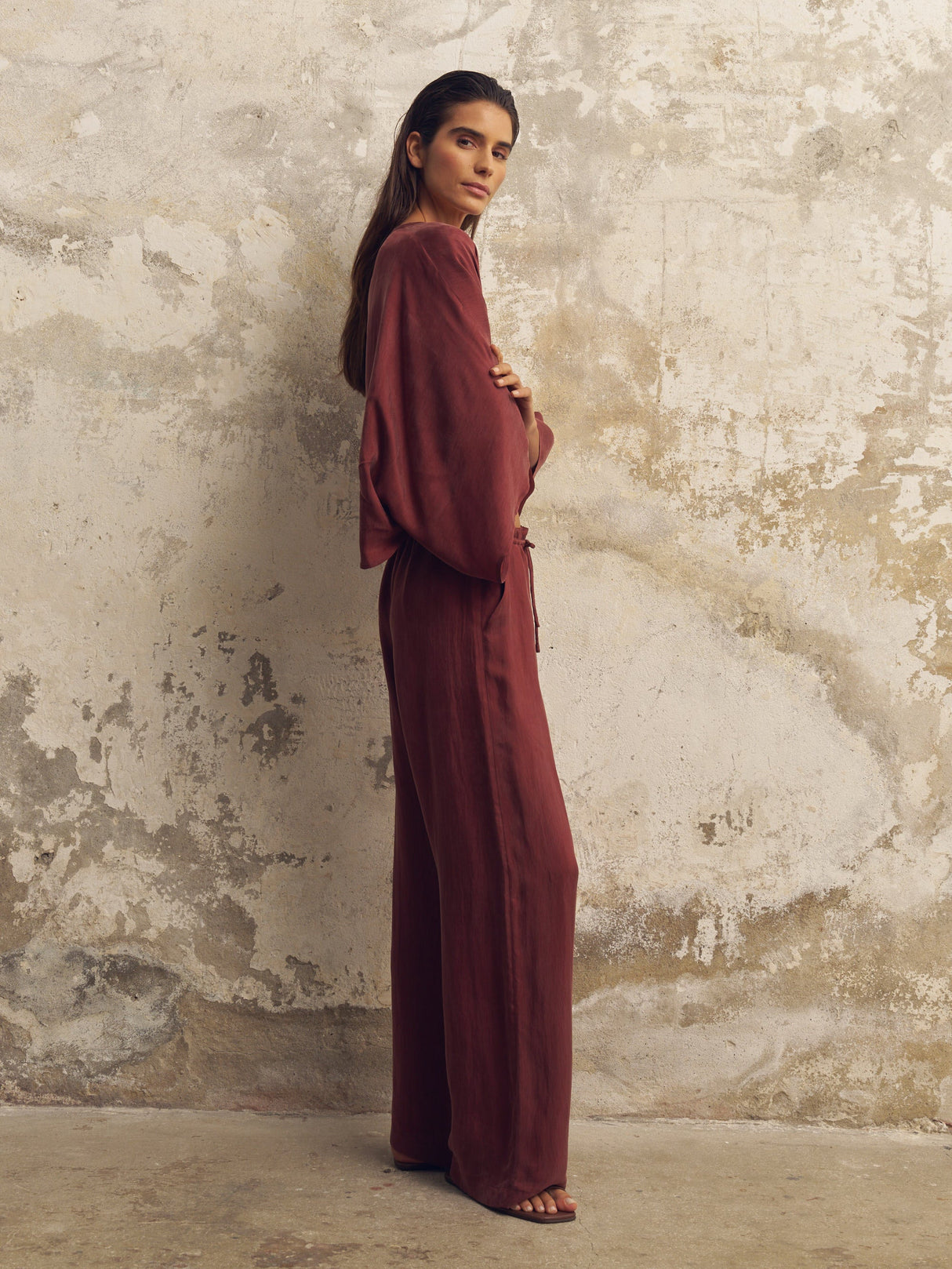 Lucid Flow Tie Pants - Burgundy