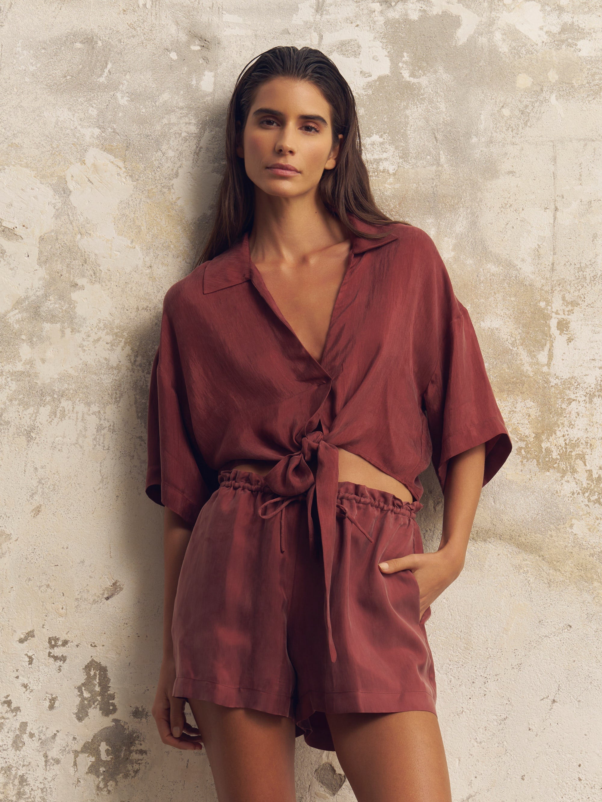 Lucid Flow Tie Shorts - Burgundy - Sumiye Co