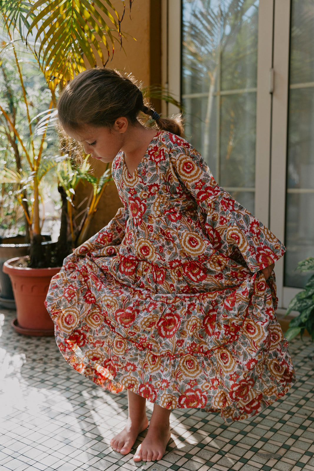 Block Printed Dress - Lucky Red Floral-2