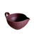 Purple ceramic bowl with a handle on a white background
