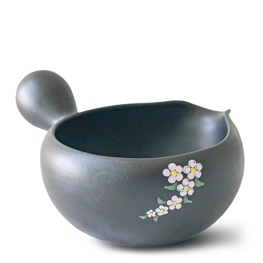 Black Flowers Matcha Bowl with Spout