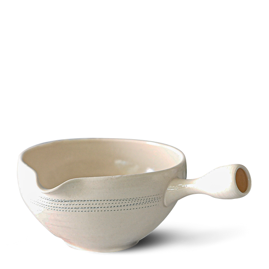 White Striped Matcha Bowl with Spout