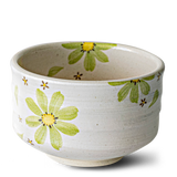 Green Flowers Ceramic Matcha Bowl, Bamboo Matcha Whisk, Whisk Holder & Organic Japanese Matcha Set