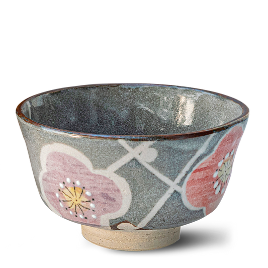 Grey with Flowers Matcha Bowl