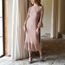 MARJORIE Ruffle Rib Dress, in Camel Brown - Sumiye Co